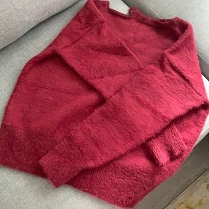 Off Shoulder Cherry Red Fuzzy Sweater Sz S/M